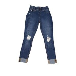 Just Be…. Women’s Distressed High Rise Roll Up Hem Skinny Jeans